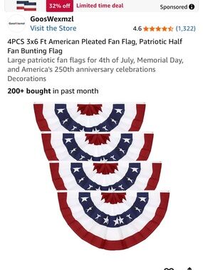 Red White Blue Patriotic Pleated Fan Flags - 4 Pack